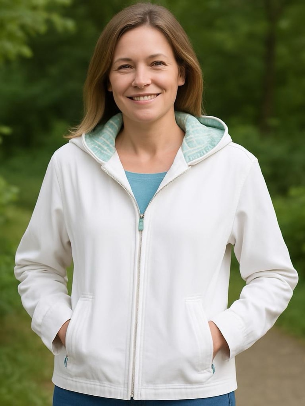 Women's Spring Zip Up Jacket Size MSolid White Long Sleeve